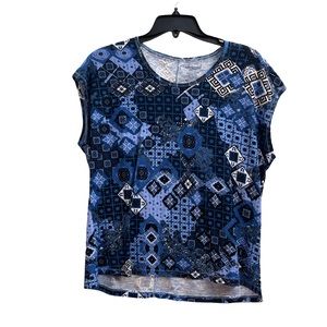 Westbound women’s petite medium blue cotton sleeveless geometric print top shirt